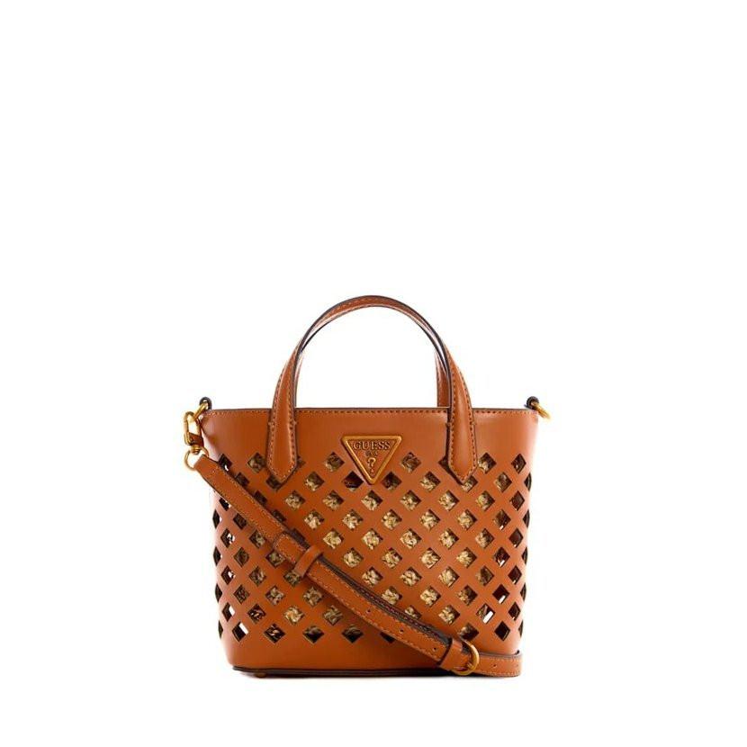 Guess Aqua Mini Shopper Women's Handbag Maroon Textile 23x17x8cm.